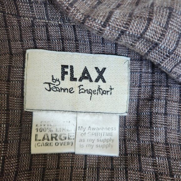 FLAX 100% Linen Jacket Check Plaid Women's Large Shirt Brown Lagenlook Relaxed - Picture 2 of 13